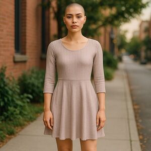 Fab’rik Women’s Gray Pleated Round Neckline Dress Size Medium